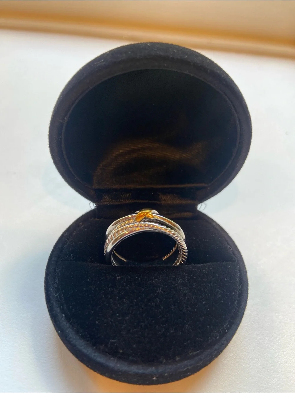 Cable Cross Loop Women’s Ring; mix metal jewelry; Two-Tone silver and gold 🤍💛🤍